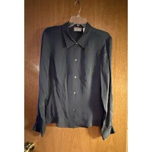 Liz Claiborne ~ GRAY 100% Silk Long Sleeve Button Up Fitted Blouse  Size 14.